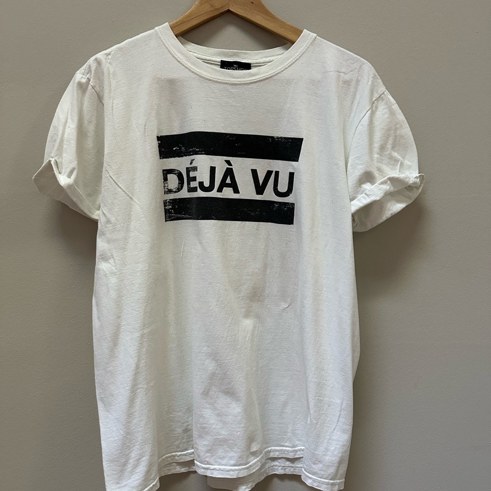 Topshop White Graphic Tee with Déjà Vu Print
